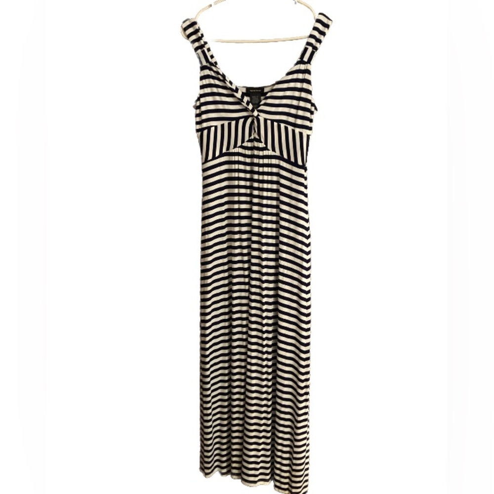 Spense Missy Size S Navy Blue and White Striped Maxi Tank Dress V-Neck NWT